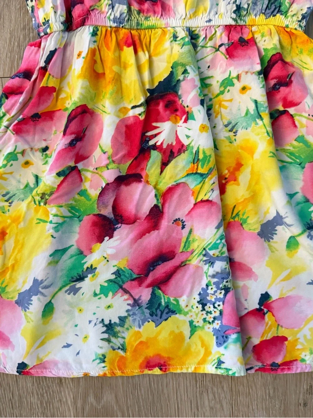 GAP Girl's Size Small (6-7) Bright Yellow & Pink Short Sleeve Rayon Dress